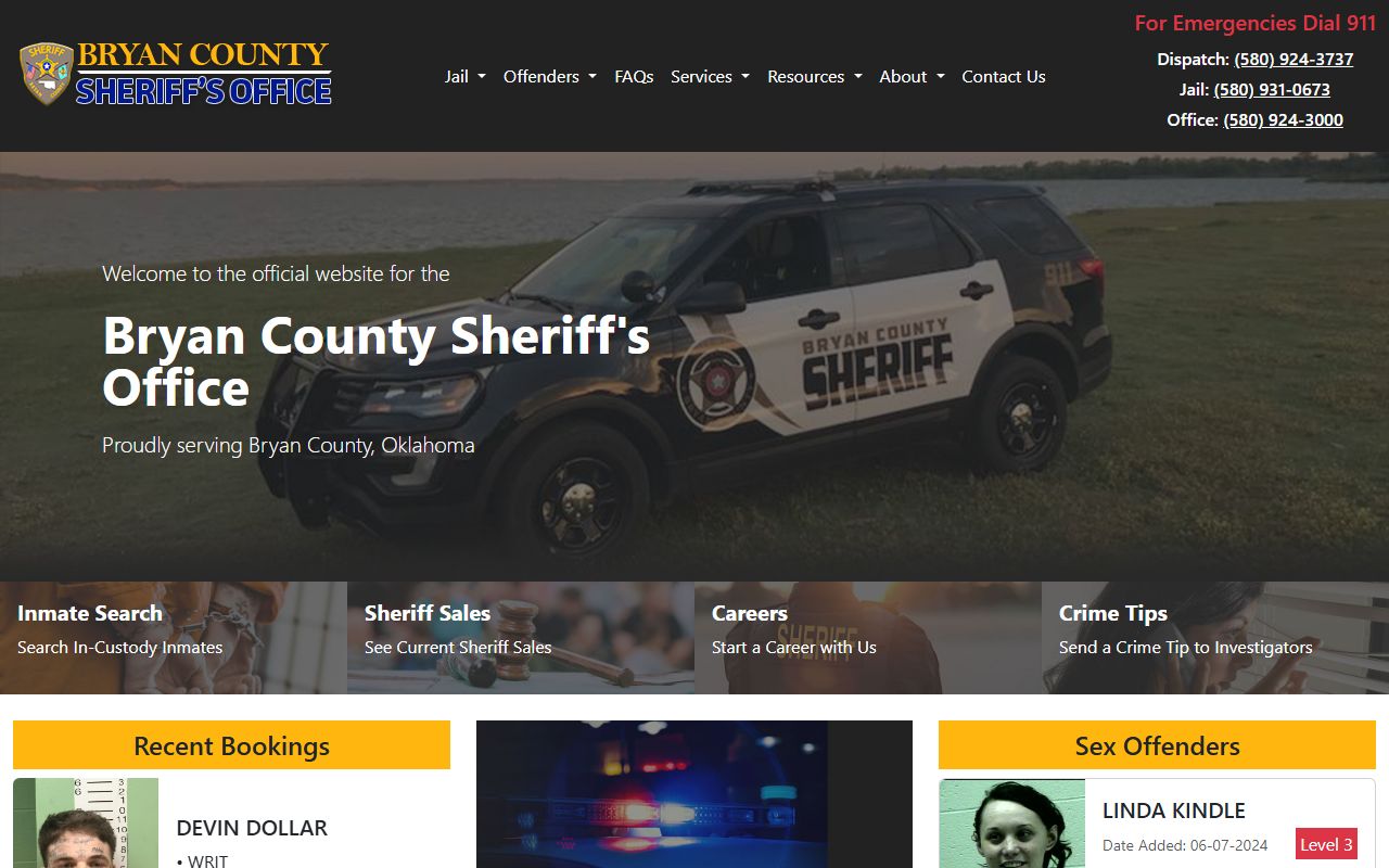 Bryan County Sheriff's Office website showing released inmate records