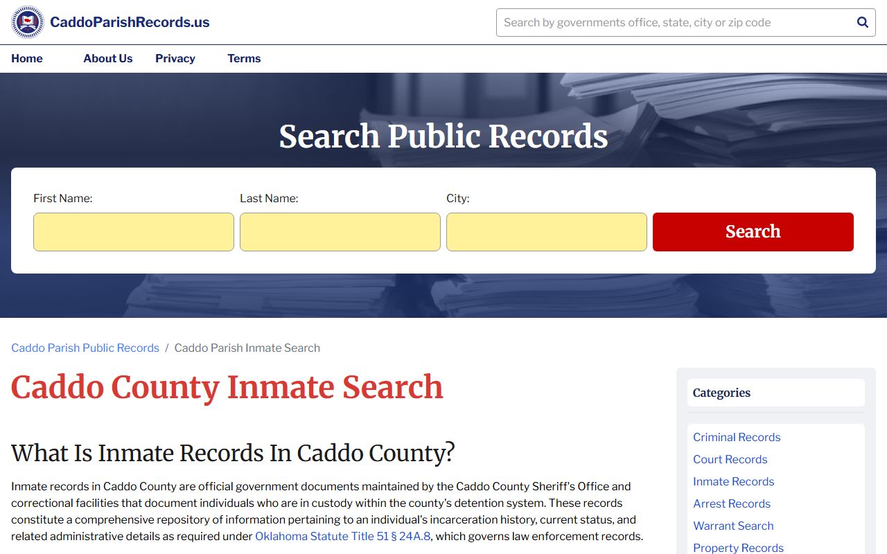 Caddo County public records and released inmate information