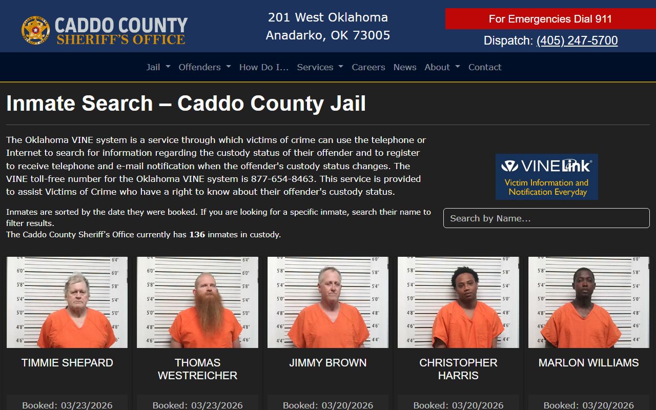 Caddo County Sheriff's Office inmate search for released inmate records