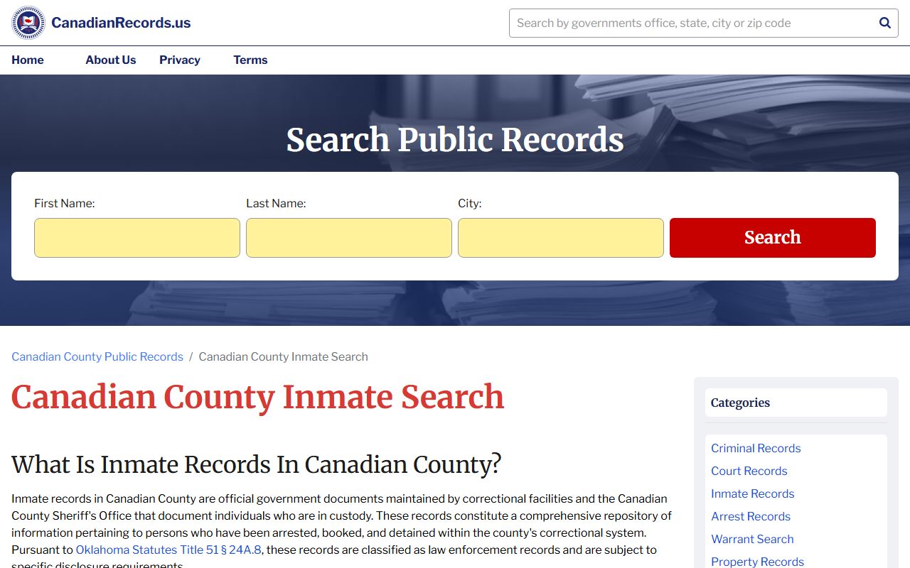 Canadian County inmate records and released inmate information