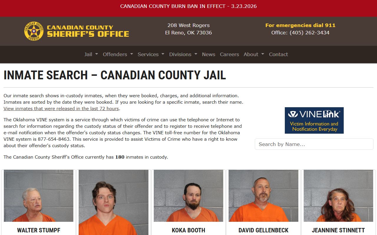Canadian County Sheriff's Office inmate search for released inmate records