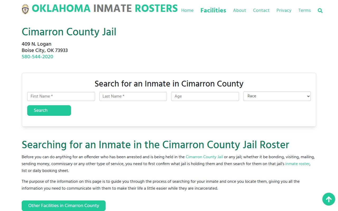 Cimarron County jail roster and released inmate lookup