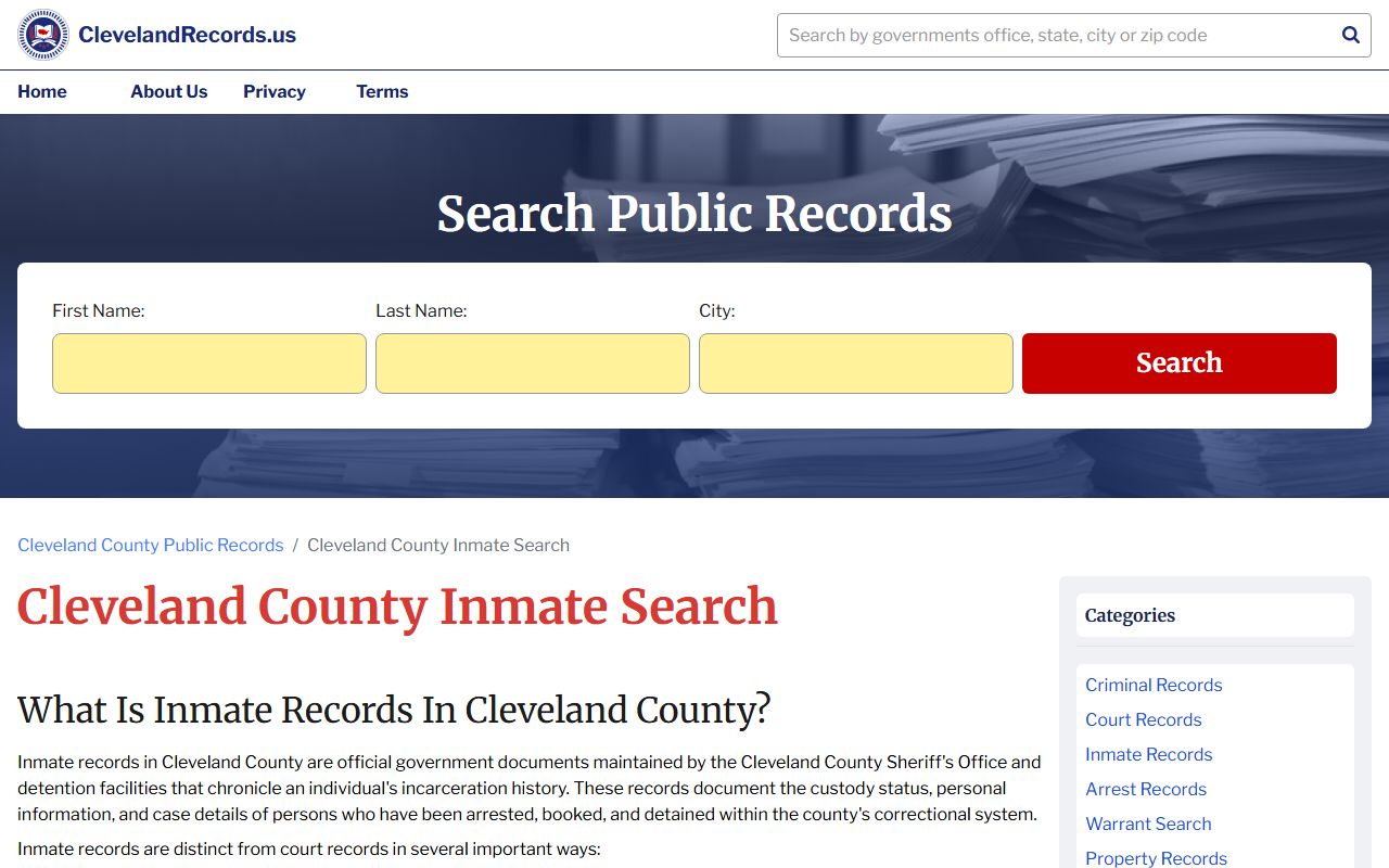Cleveland County inmate records and released inmate information