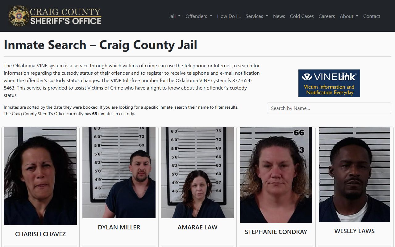 Craig County Sheriff inmate search page