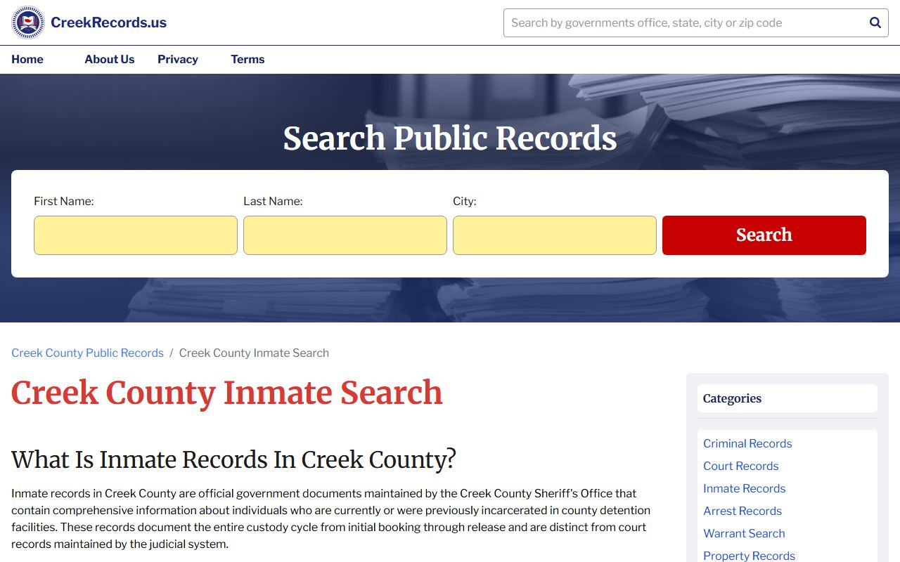 Creek County inmate records guide