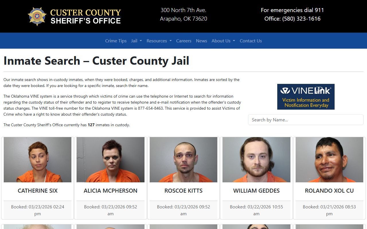 Custer County Sheriff inmate search
