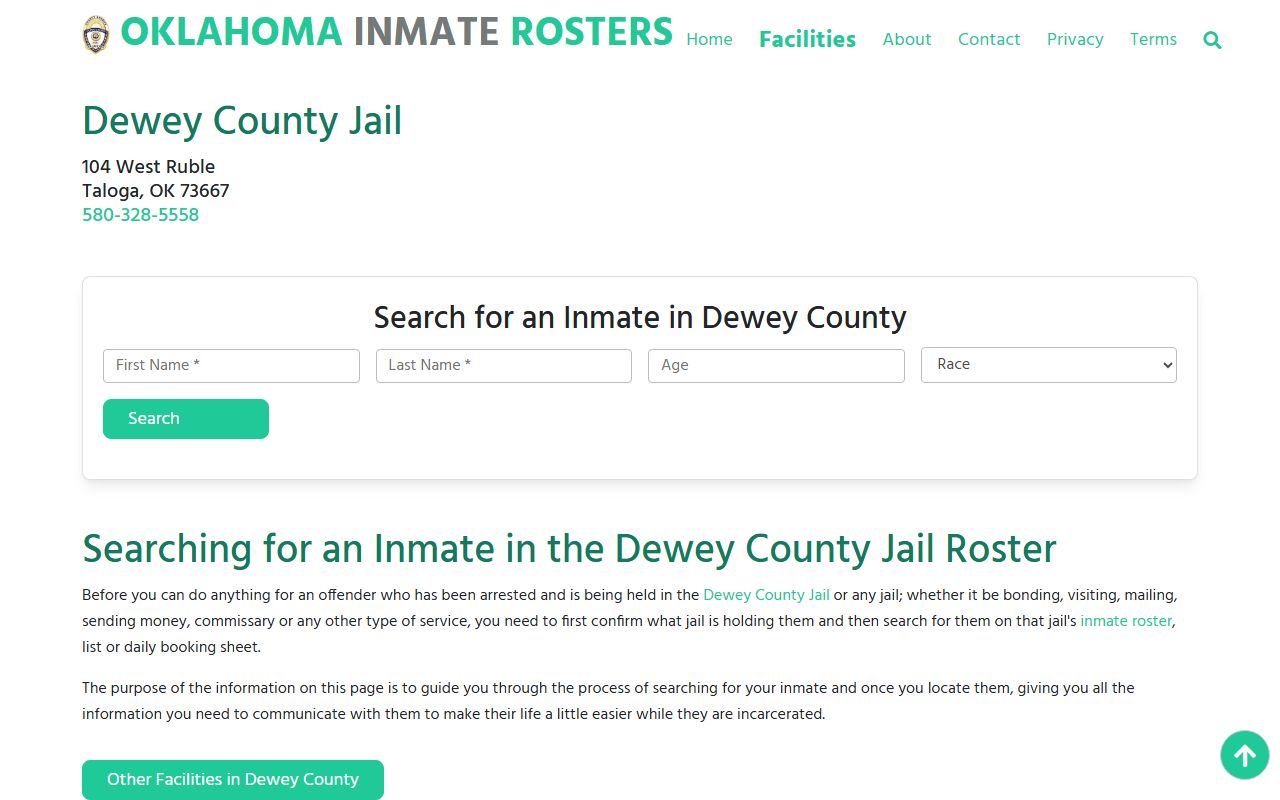 Dewey County jail roster and inmate information