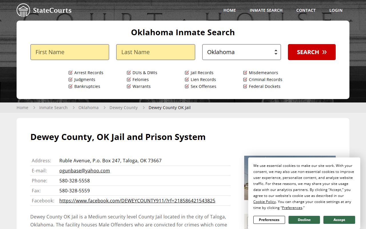 Dewey County jail population and statistics