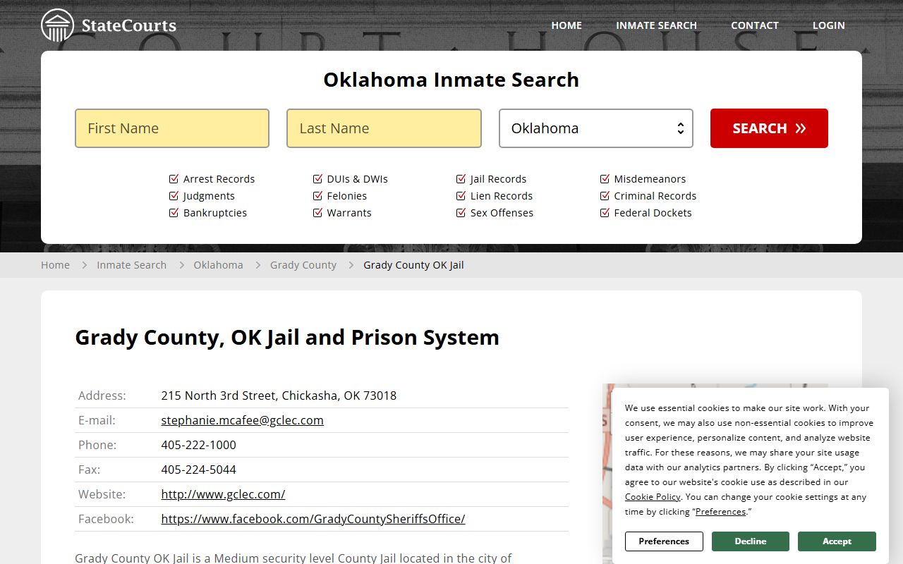 Grady County jail capacity and statistics