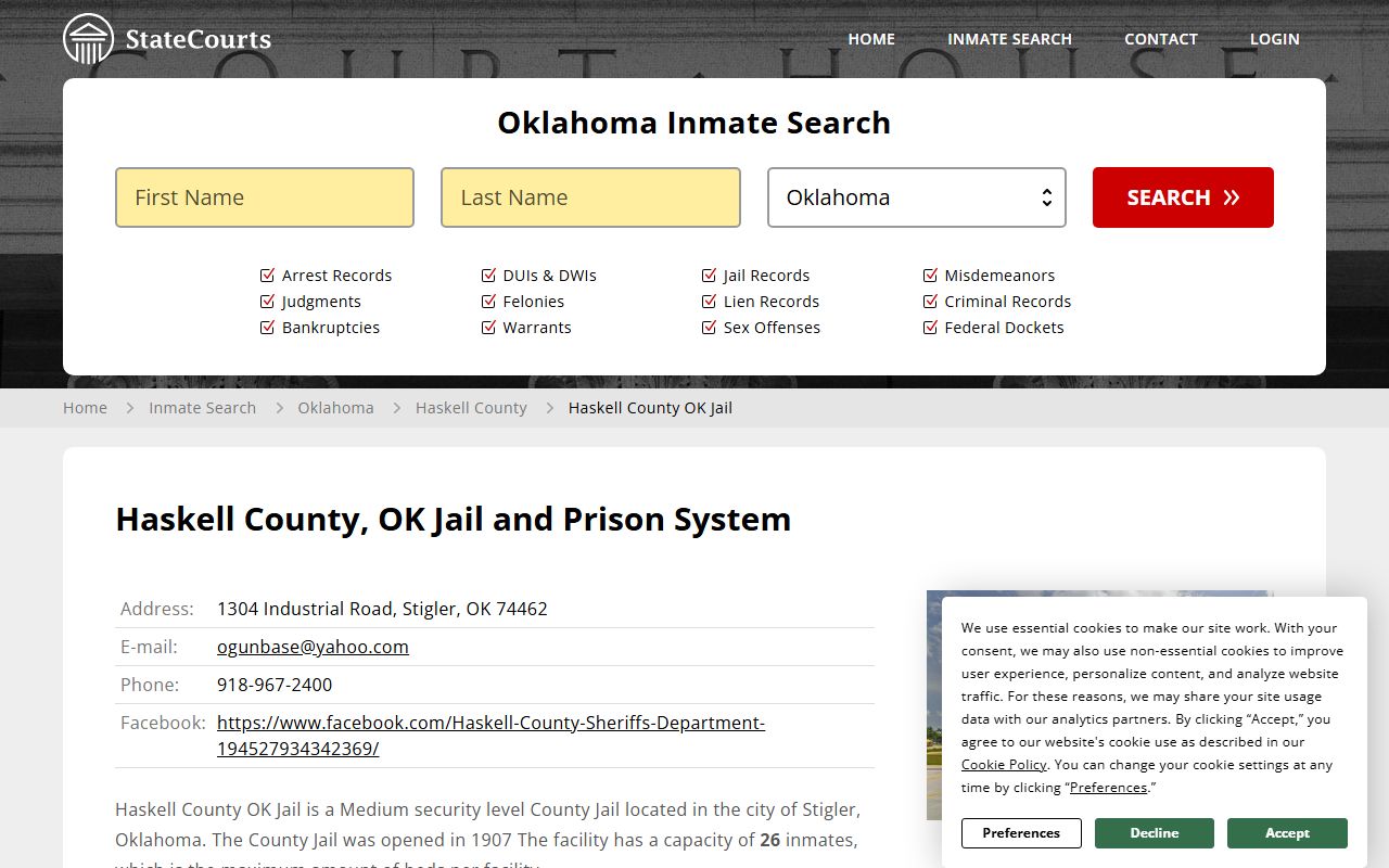 Haskell County Jail inmate search on StateCourts