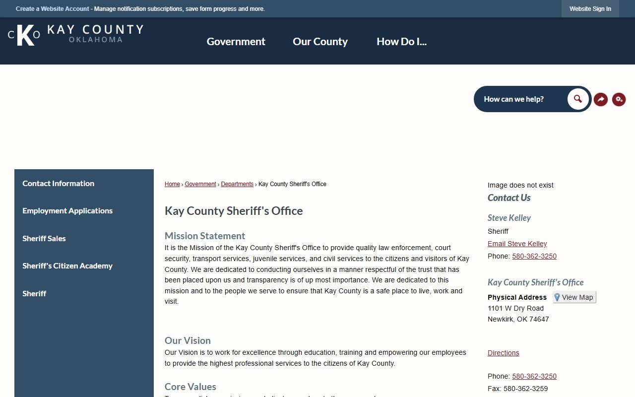 Kay County Sheriff's Office official government page