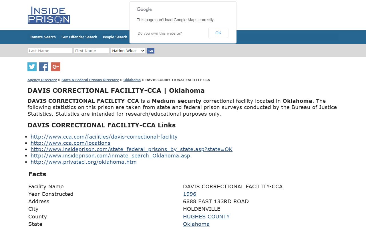 Kingfisher County Jail information on Inside Prison