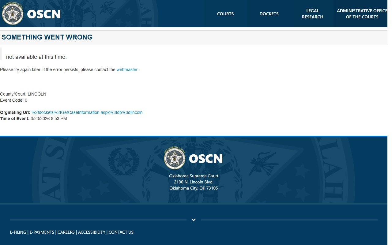 Lincoln County court records on OSCN