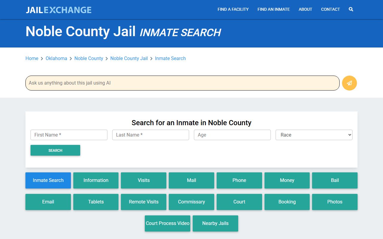 Noble County Jail inmate search and mugshots
